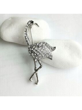 NEW, silver crystal flamingo brooch pin